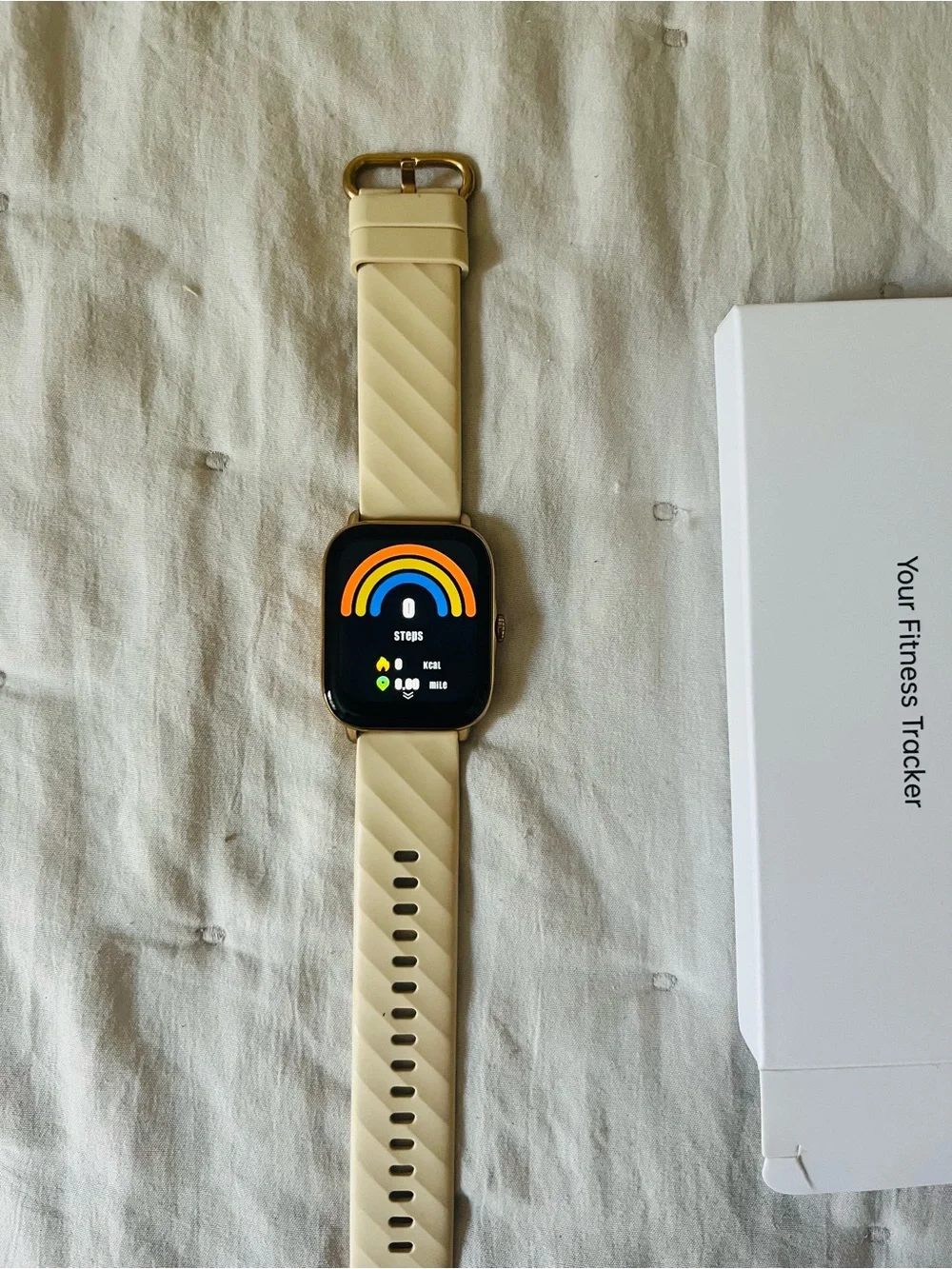 Beige Smart Watch Fitness Tracker with Gold-Tone Case